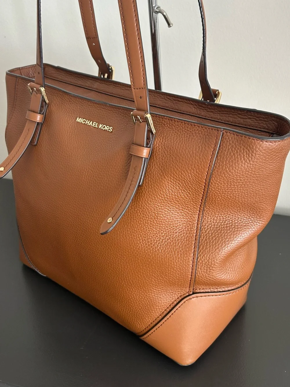 Michael Kors Brown Pebbled Leather Tote Bag Shoulder Purse Zip top